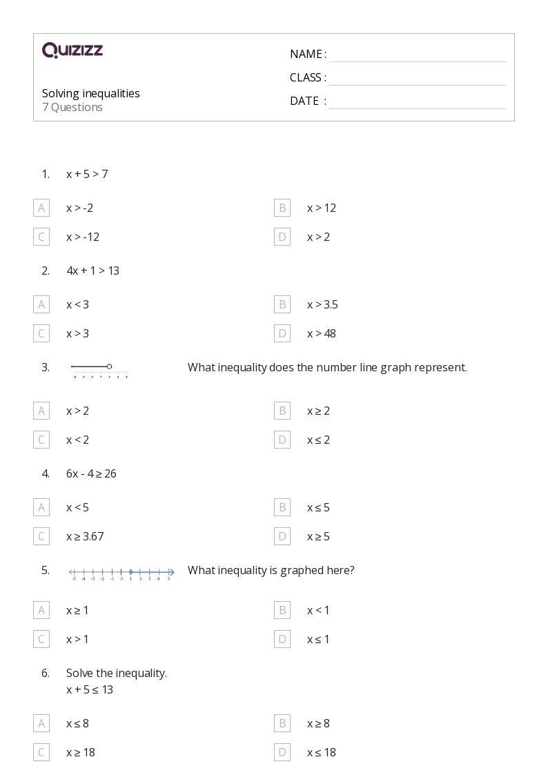printable worksheet on inequalities