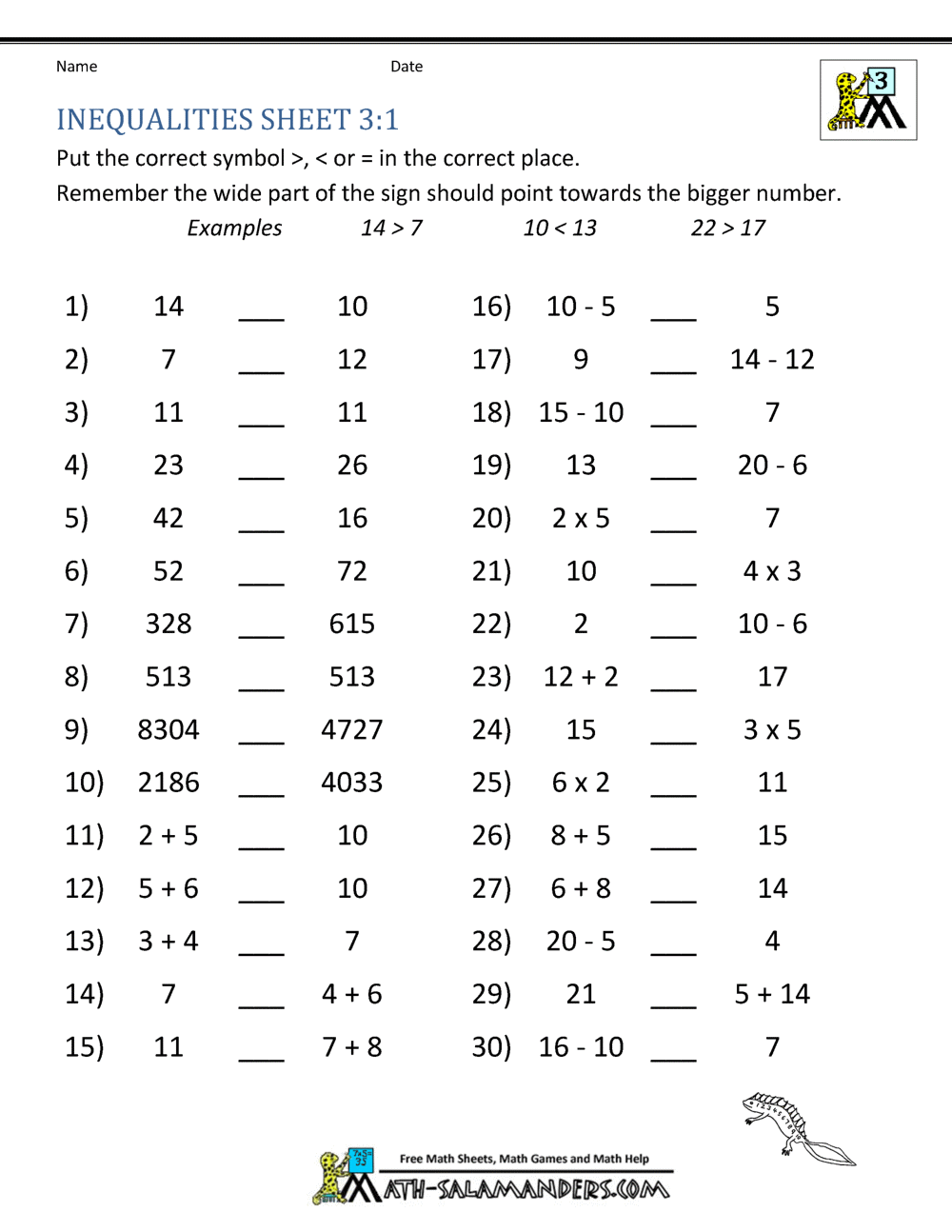 Third Grade Math Practice Rounding, Inequalities and Multiples