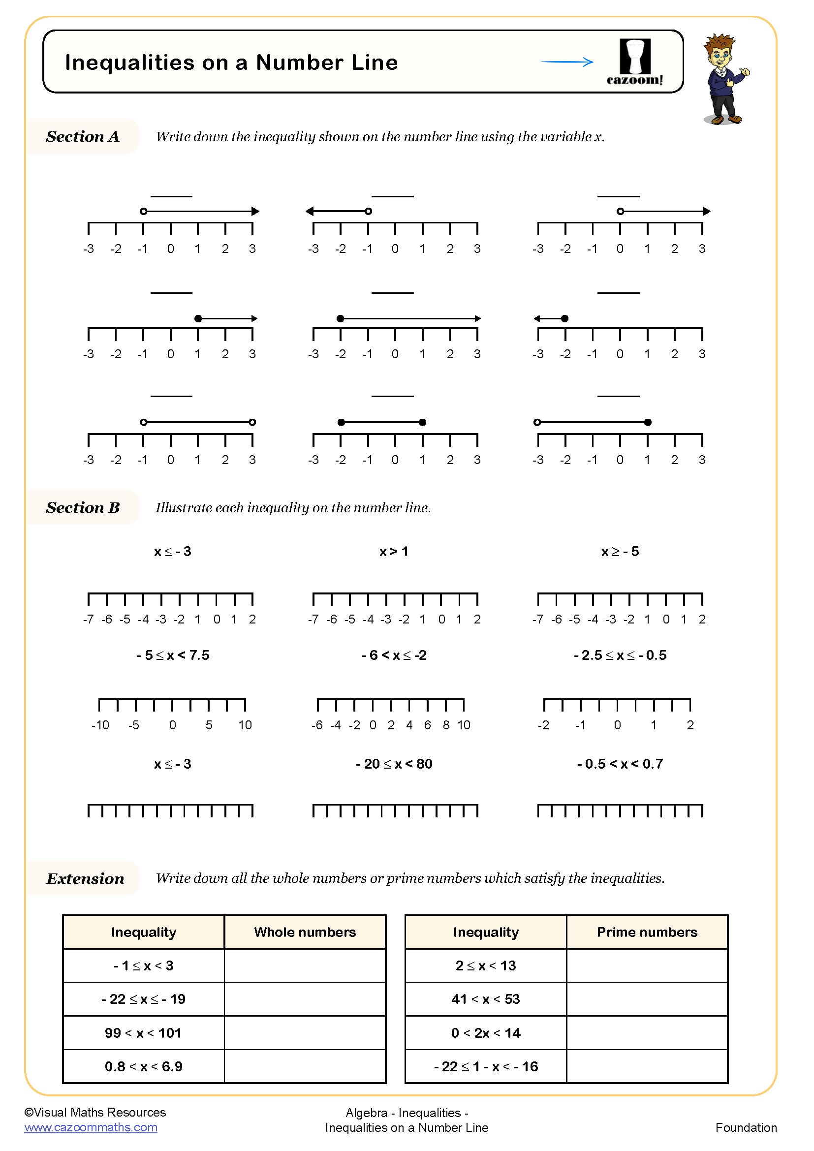 printable worksheet on inequalities