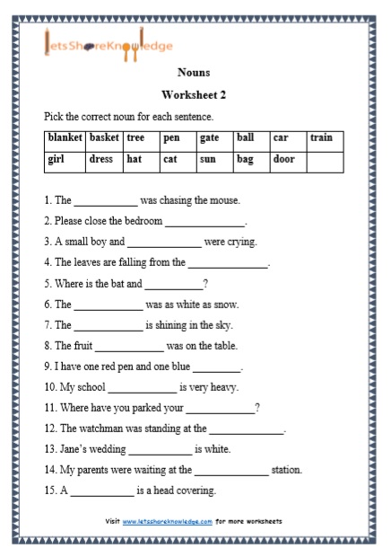 Grade 1 Grammar: Nouns printable worksheets - Lets Share Knowledge