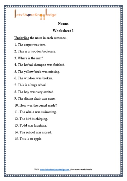 Grade 1 Grammar: Nouns printable worksheets - Lets Share Knowledge
