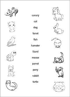 Pets vocabulary for kids learning English | Printable resources