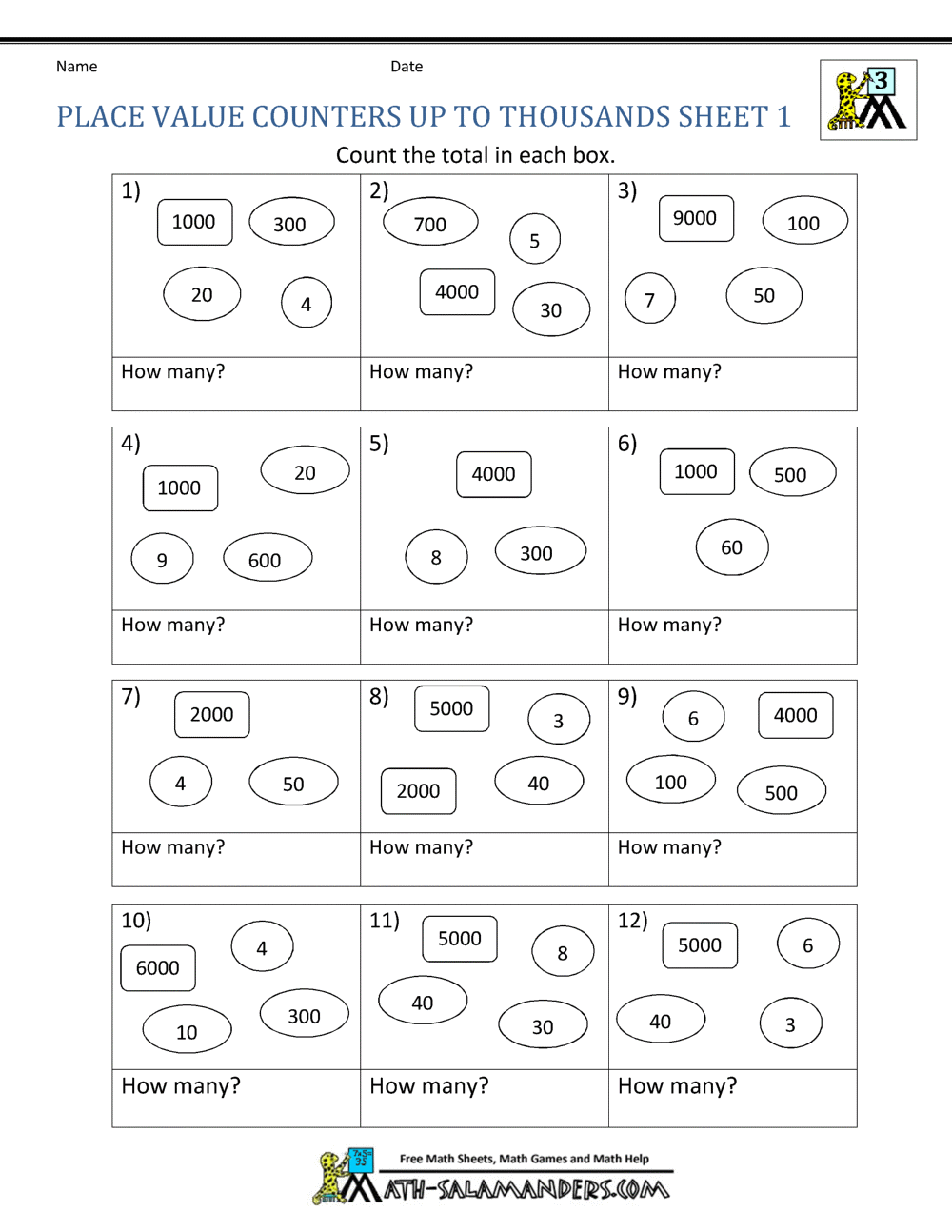printable worksheet on place value for 3rd grade