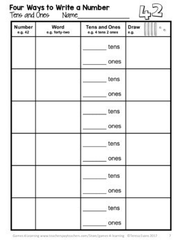 Free Place Value Worksheets and Cut and Paste by Games 4 Learning