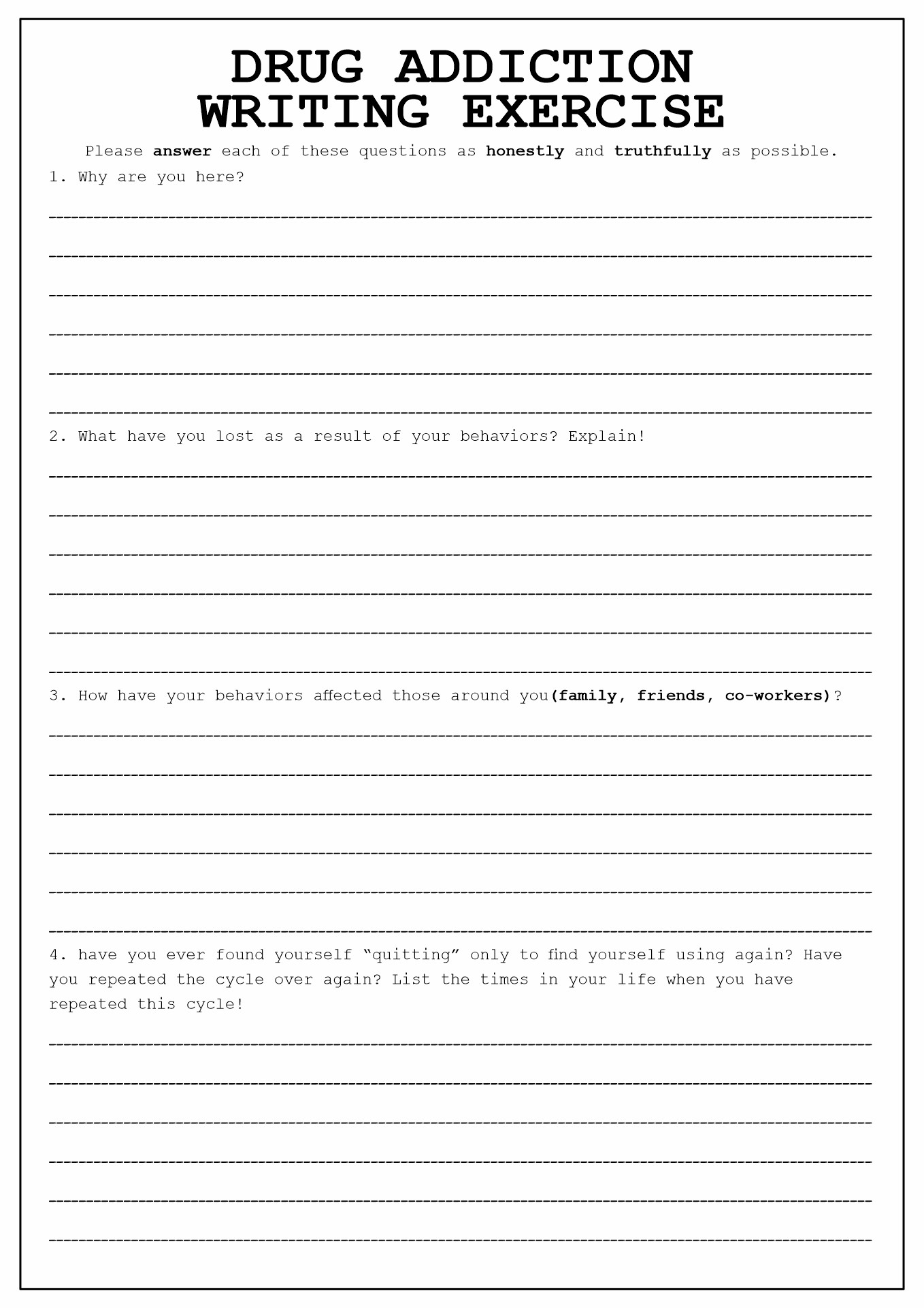 printable worksheet on recovery