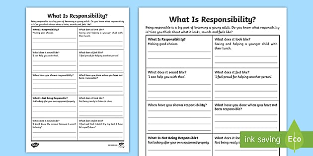 What is Responsibility? Worksheet (teacher made) - Twinkl