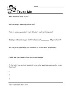 Trust Activity Worksheet for 2nd - 4th Grade | Lesson Planet