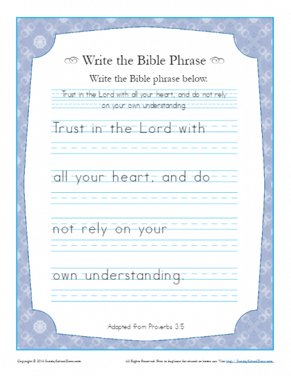 Write the Bible Phrase Activities on Sunday School Zone