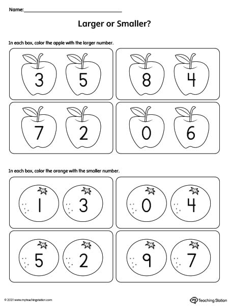 Larger or Smaller Numbers 1-9 Printable Worksheet ...