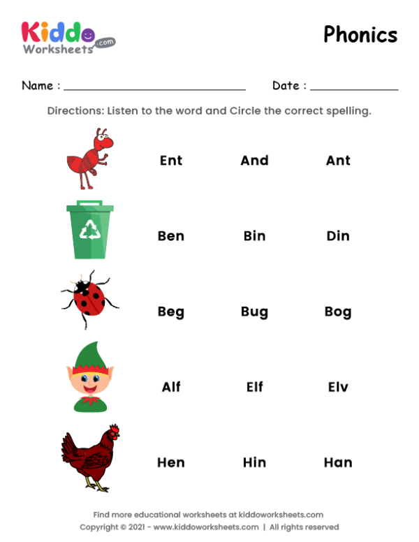 Free Printable Phonics Worksheet - kiddoworksheets