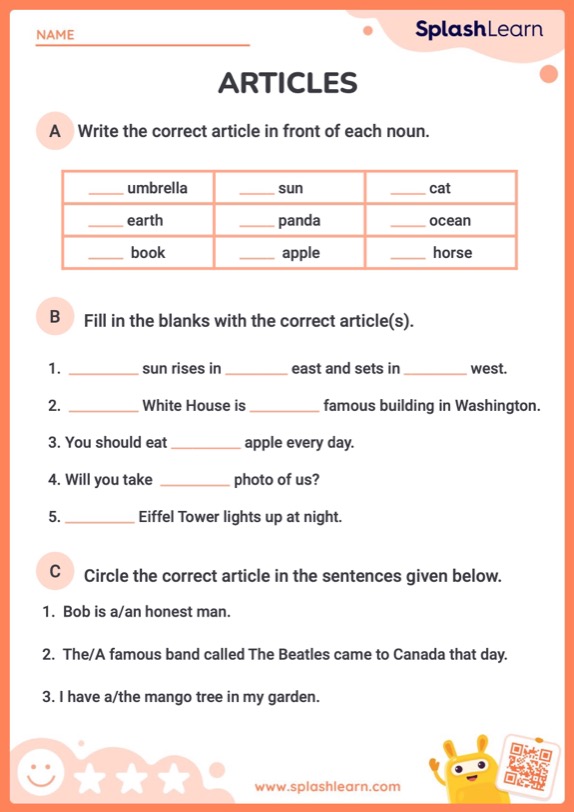 Find the Correct Articles - ELA Worksheets - SplashLearn