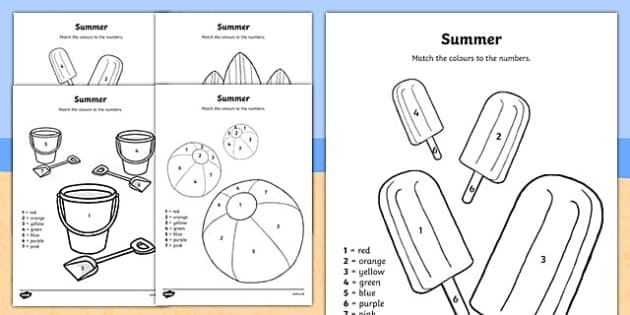Summer Colour By Number Printable Worksheets | Twinkl