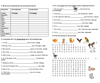 printable worksheets comparative and superlative adjectives