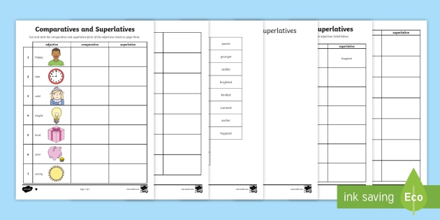 printable worksheets comparative and superlative adjectives
