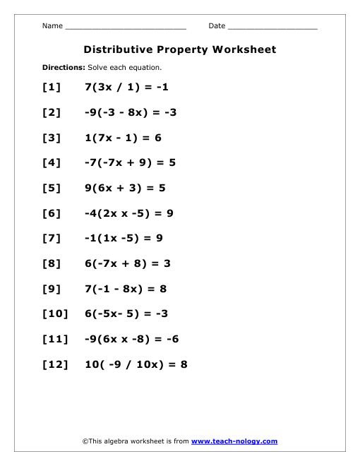 printable worksheets distributive property