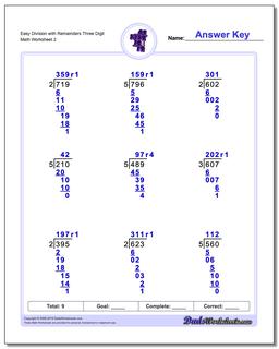 Long Division Worksheets: Division with Remainders