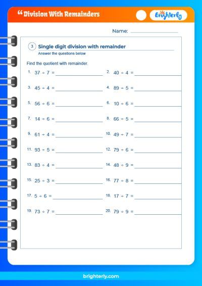 printable worksheets division with remainders