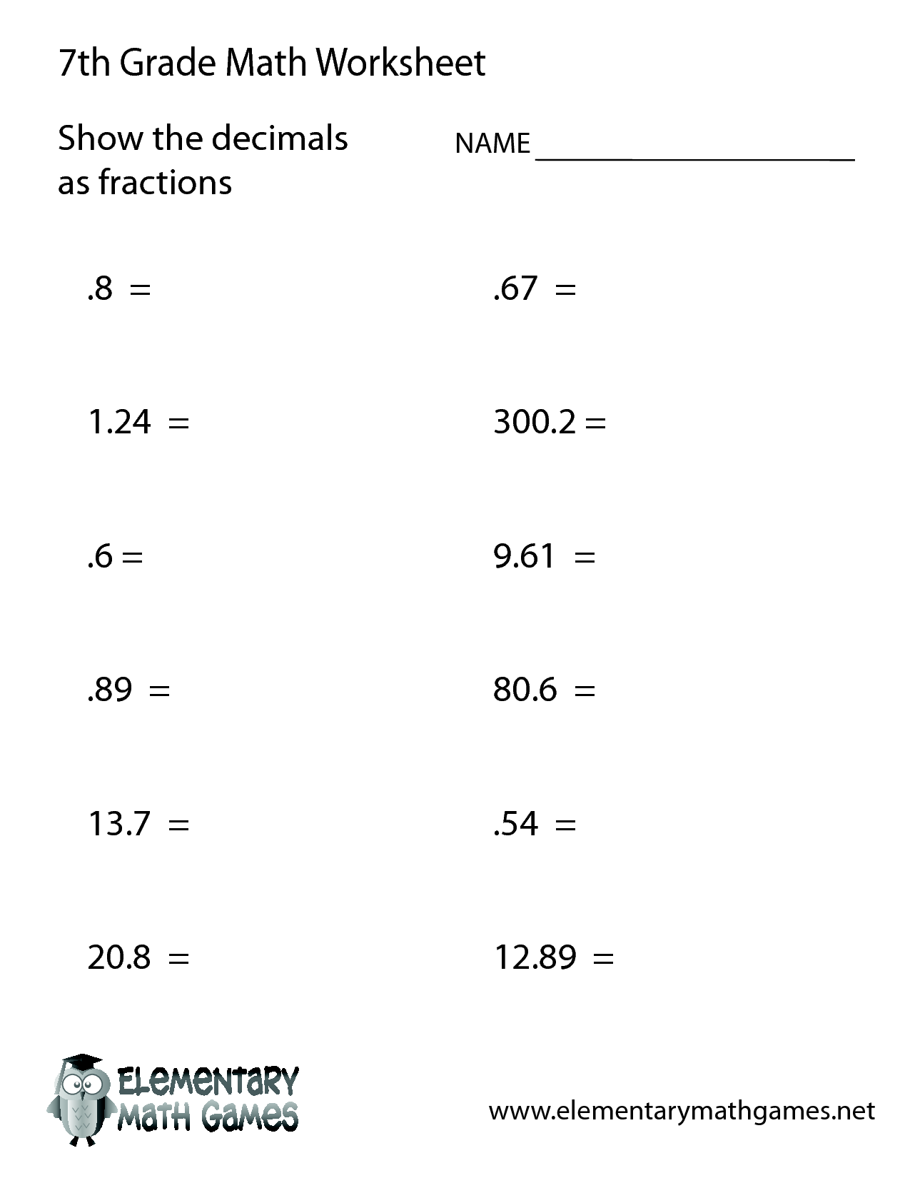 15 Pre-Algebra 7th Grade Math Worksheets
