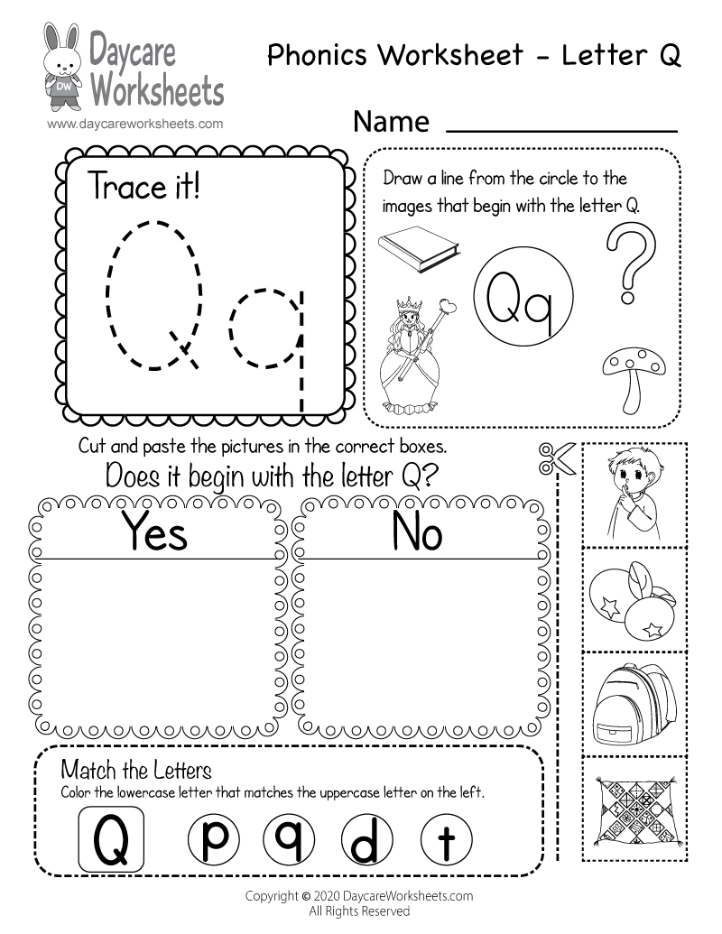 Free Printable Letter Q Beginning Sounds Phonics Worksheet for ...
