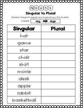 Singular and plural nouns worksheets | TPT