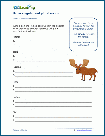 Nouns with same singular and plural form | Worsheets library