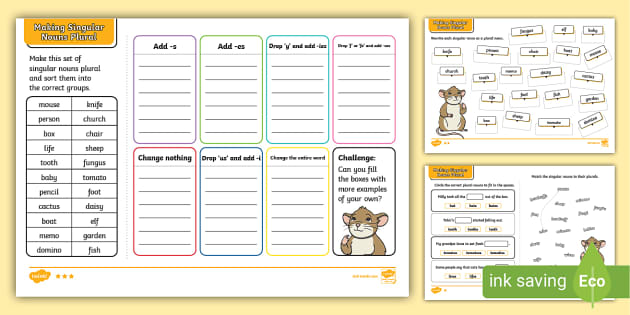 Making Singular Nouns Plural Activity Worksheets - Twinkl