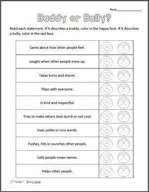 printable worksheets on bullying