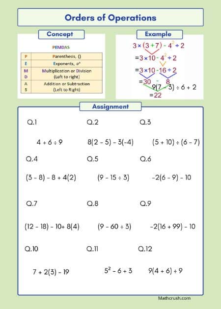 printable worksheets on order of operations