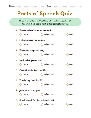 printable worksheets on parts of speech