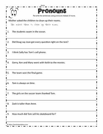 Pronoun Worksheet Worksheets