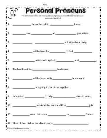 printable worksheets pronouns
