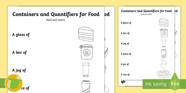 FREE! - Food Containers and Quantifiers Worksheet - Twinkl