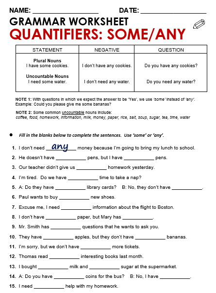 Quantifiers: Some and Any - All Things Grammar