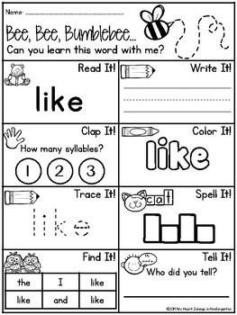 Sight Word Worksheets - Sight Word Practice FREEBIE | TPT