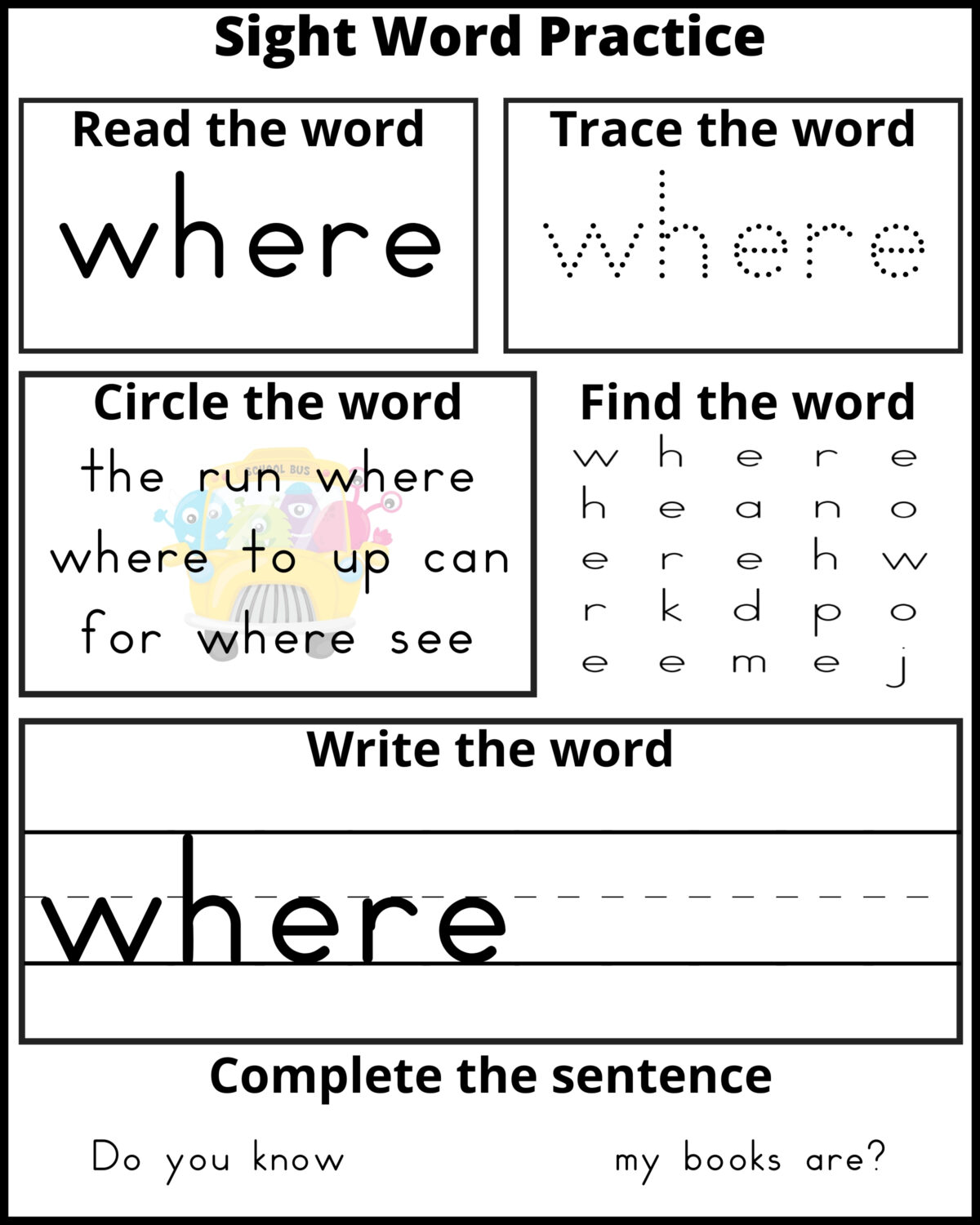 printable worksheets sight words