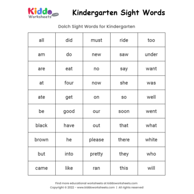 printable worksheets sight words