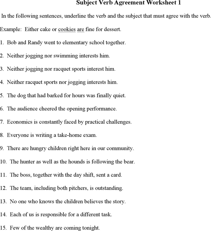 printable worksheets subject verb agreement