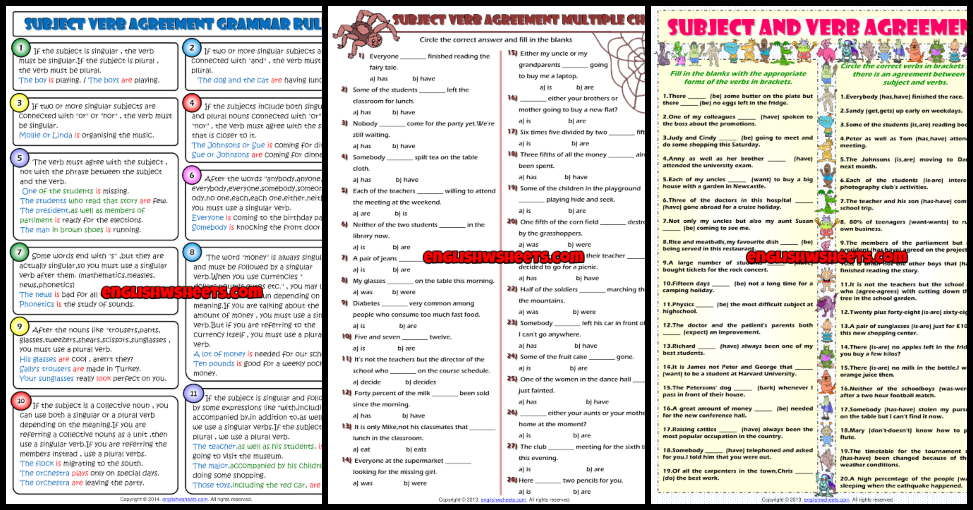 printable worksheets subject verb agreement