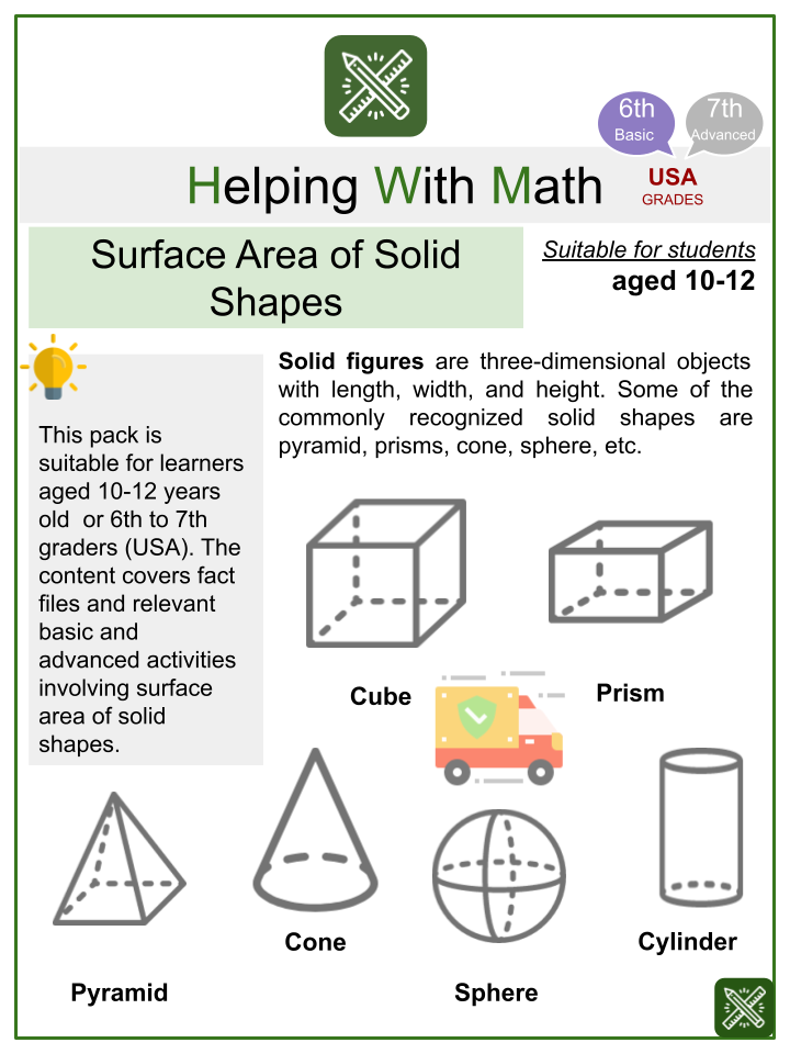 Surface Area of Solid Shapes Themed Worksheets | Aged 10-12