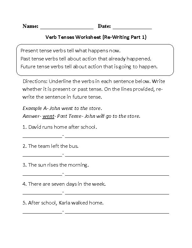 printable worksheets tenses
