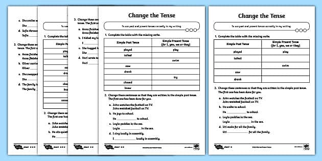 printable worksheets tenses