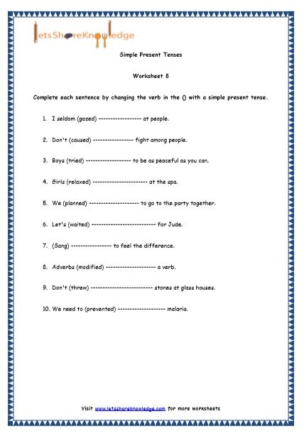 printable worksheets tenses
