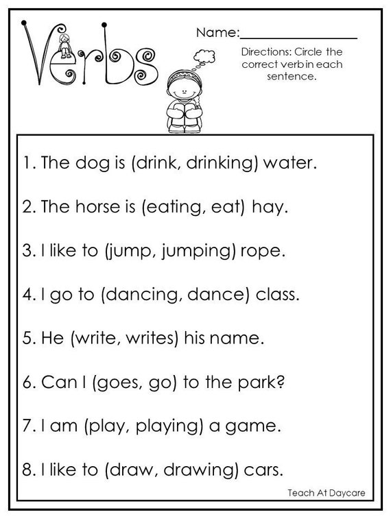 Buy 10 Printable Choose the Correct Verb Worksheets. 1st-2nd Grade ...