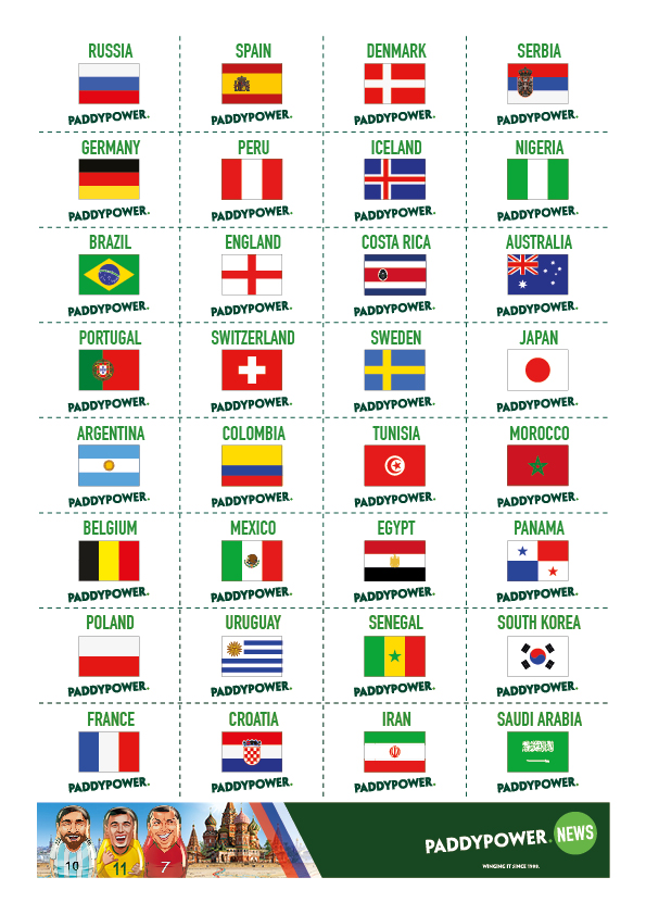 Paddy Powers 2018 World Cup Sweepstake Kit