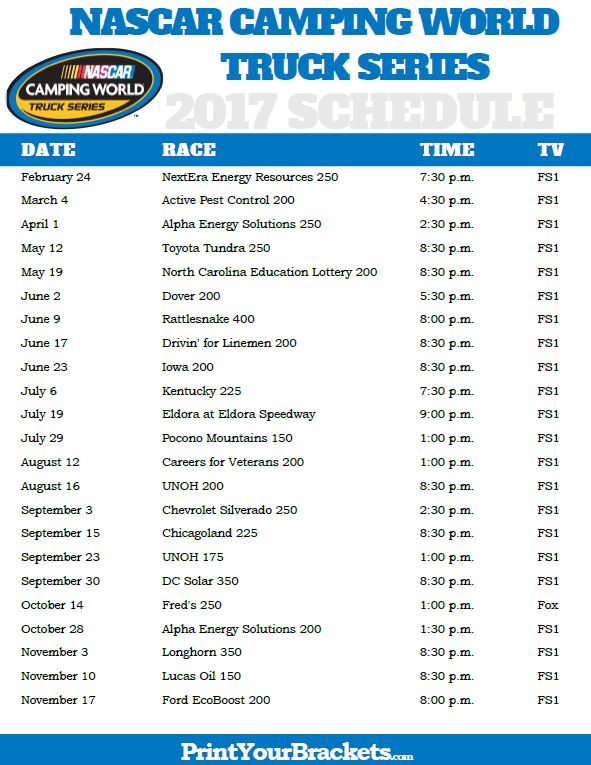 Printable Nascar Camping World Truck Series Schedule 2021
