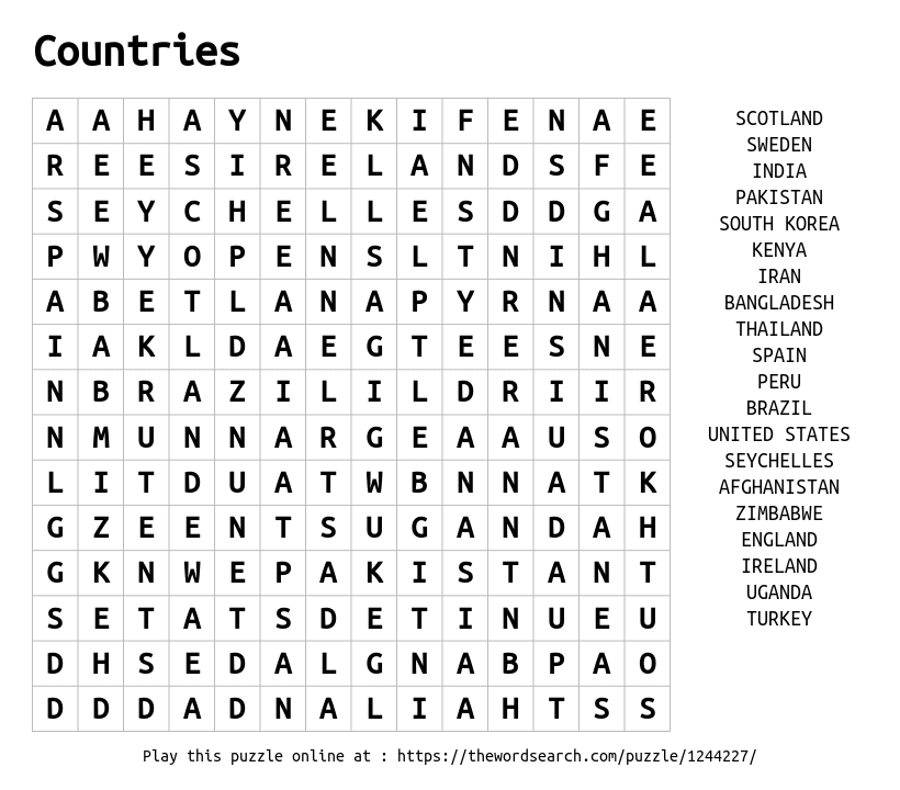 printable world cup word search
