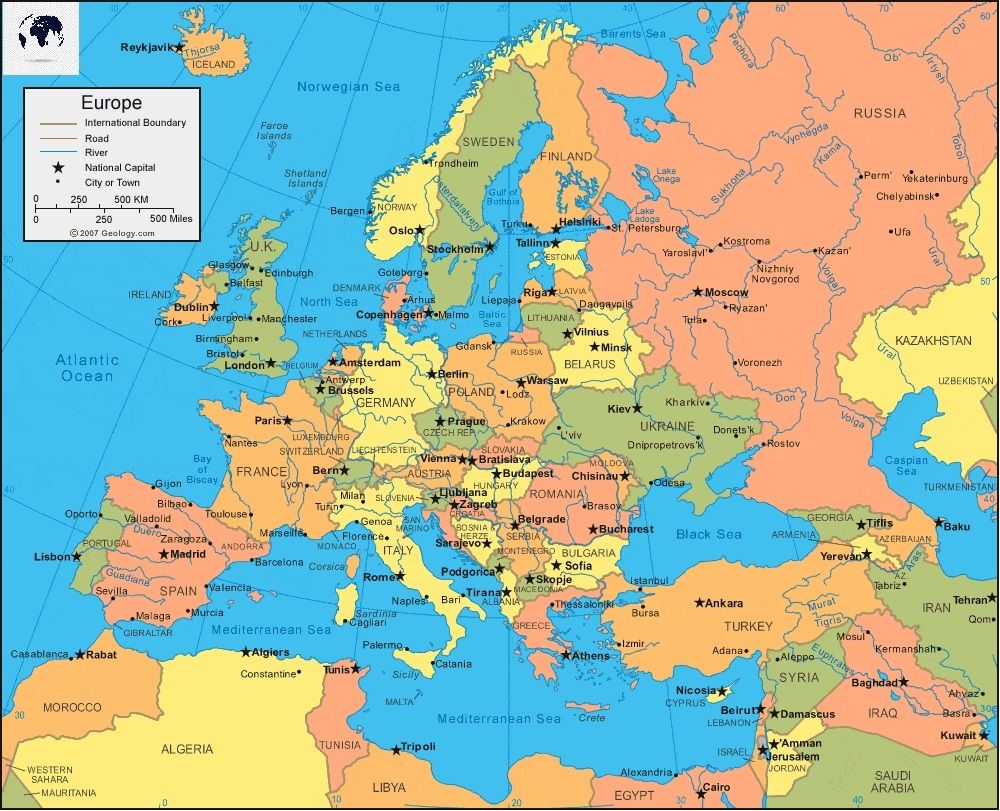 Free Labeled Europe Map with Countries &  Capital - Blank World Map