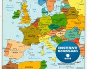 Digital Political Colorful Map of Europe, Printable Download ...