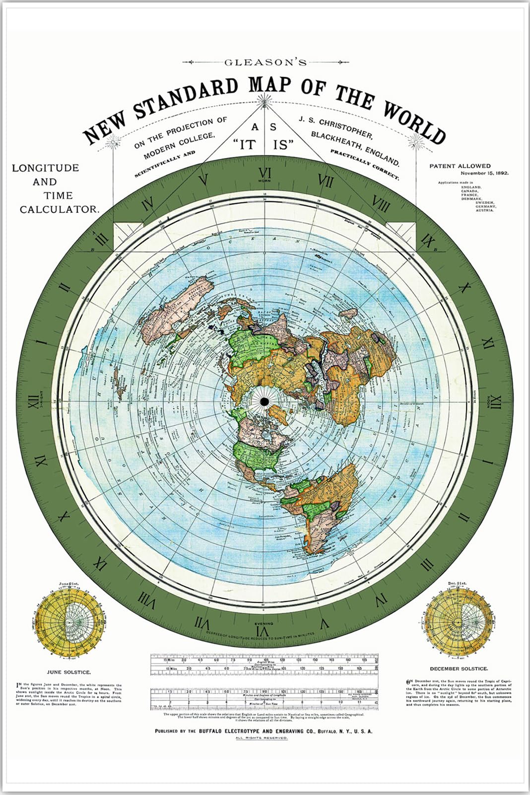 Amazon.com: 1892 Flat Earth Map of the World - Alexander Gleasons New  Standard Map of the World 24 x 36 Large Wall Art Poster - Gleason Map -  Flat ...