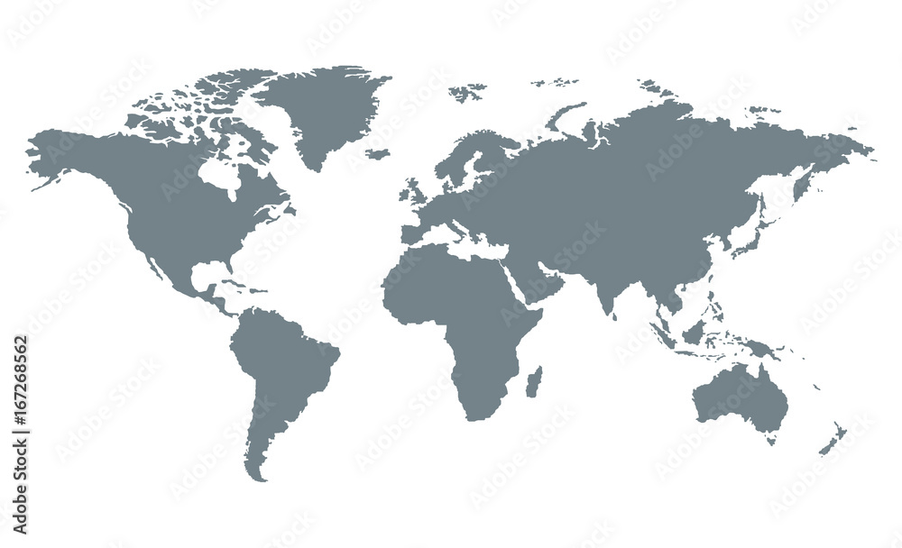 World map vector, isolated on white background. Flat Earth, gray ...